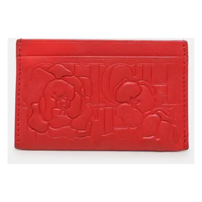 CH Carolina Herrera Red Monogram Embossed Leather Card Holder