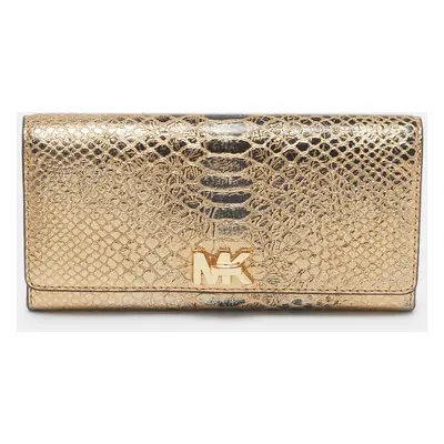 Michael Kors Gold Python Embossed Leather Continental Wallet