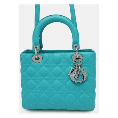 Dior Turquoise Blue Lambskin Medium Lady Dior Tote Bag