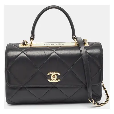 Chanel Black Quilted Leather Large Trendy CC Top Handle Bag