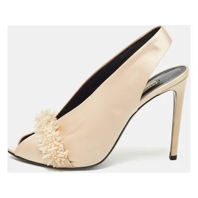 Balenciaga Beige Satin Embellished Slingback Pumps Size