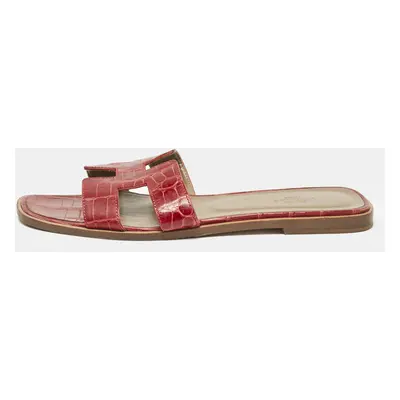 Hermes Red Crocodile Oran Flat Slides Size