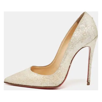 Christian Louboutin White Glitter Effect Fabric So Kate Pumps Size 36.5