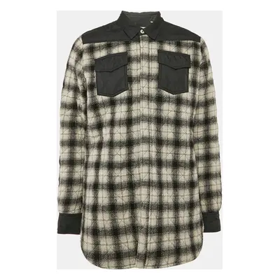 Off-White Black Plaid Virgin Wool Button Front Quilted Jacket