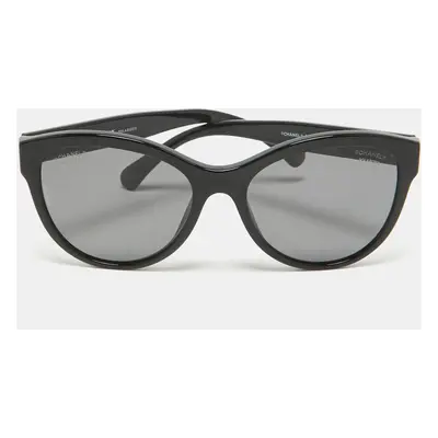 Chanel Black Logo Polarized Butterfly Sunglasses