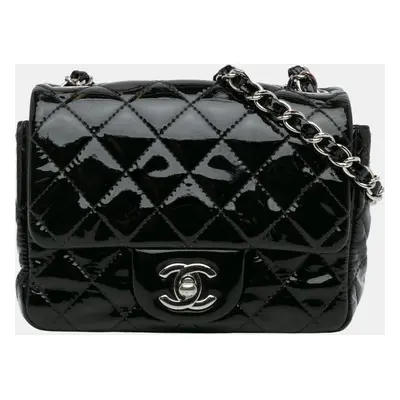 Chanel Black Patent Leather Mini Square Classic Flap Shoulder Bag