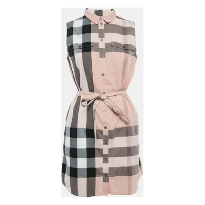 Burberry Brit Pink Tartan Check Cotton Sleeveless Belted Mini Dress