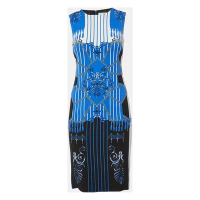 Versace Collection Blue Chain Print Crepe Sleeveless Dress