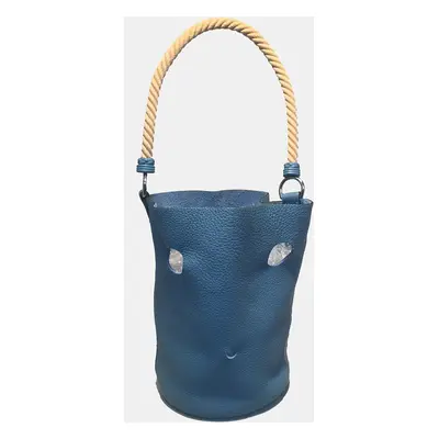 Hermes Mangeoire Blue Jean Taurillon Clemence Leather Rope Handle Bucket Bag