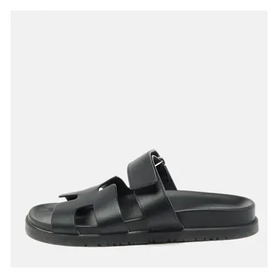 Hermes Black Leather Chypre Sandals Size 36.5