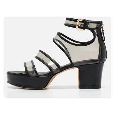 Chanel Black Leather and PVC Ankle Strap Sandals Size