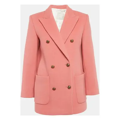 Sandro Pink Felt Double Breasted Pea Coat