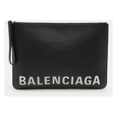 Balenciaga Black Leather Ville Logo Pouch