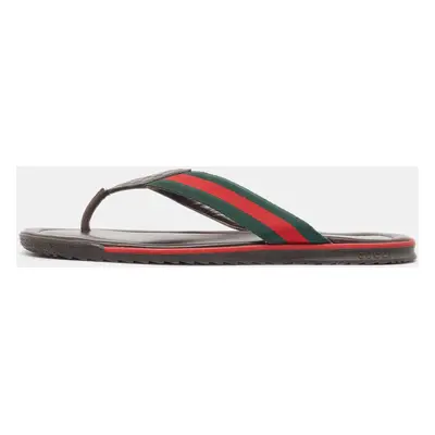 Gucci Tricolor Guccissima Leather and Canvas Web Thong Slides Size