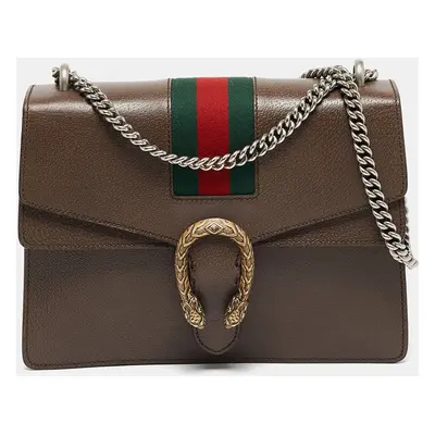 Gucci Brown Leather Web Dionysus Shoulder Bag