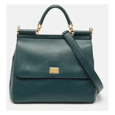 Dolce & Gabbana Green Leather Miss Sicily Top Handle Bag