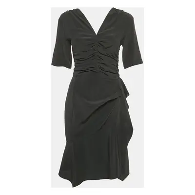 Isabel Marant Black Silk Ruche Asymmetric Mini Dress