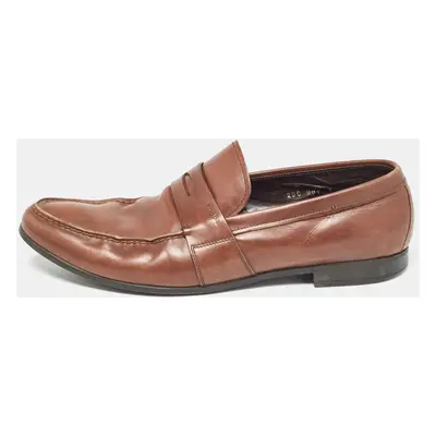 Prada Brown Leather Penny Slip On Loafers Size