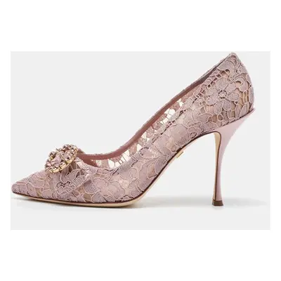 Dolce & Gabbana Light Pink Lace Crystal Buckle Pumps Size