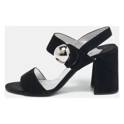 Prada Black Suede Ankle Strap Block Heel Sandals Size