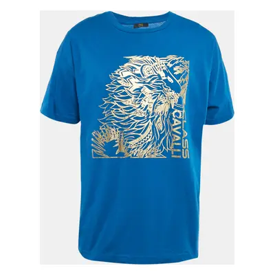 Class by Roberto Cavalli Blue Lion Print Jersey T-Shirt