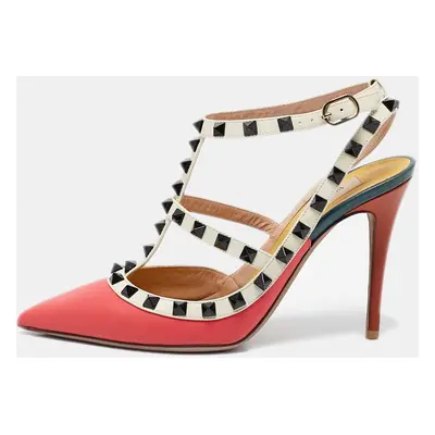 Valentino Multicolor Leather Rockstud Ankle Strap Pumps Size 37.5