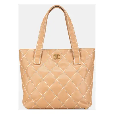 Chanel Nude Brown Leather Wild Stitch Handbag