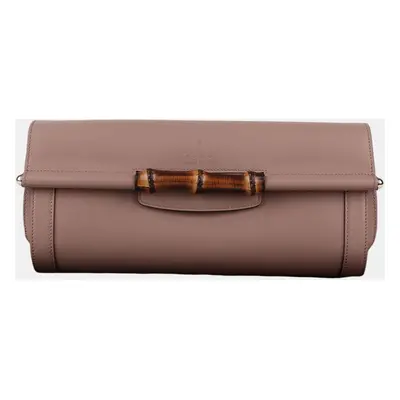 Gucci Pink Leather Bamboo Flap Clutch Bag