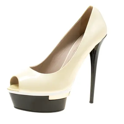 Le Silla Cream Patent Leather Peep Toe Platform Pumps Size