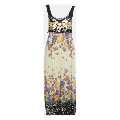 M Missoni Leaf Print Silk Sequin Detail Sleeveless Long Dress