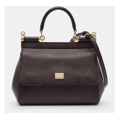 Dolce & Gabbana Burgundy Leather Miss Sicily Top Handle Bag