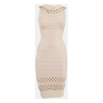 Herve Leger Pink Embellished Knit Sleeveless Bandage Short Dress