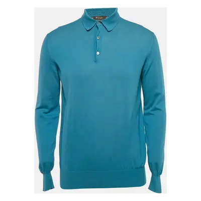 Loro Piana Blue Cotton Full Sleeve Polo T-Shirt