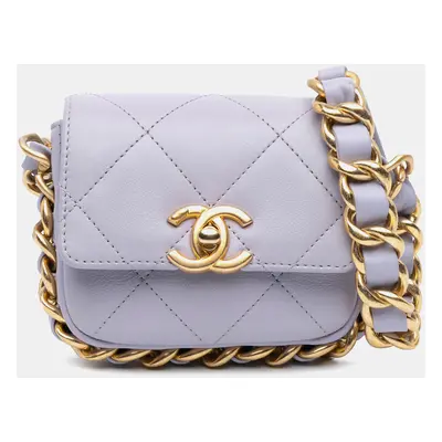 Chanel Purple Leather Mini Framing Chain Flap Bag