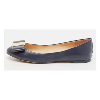 Tory Burch Navy Blue Leather Bow Chase Ballet Flats Size 40.5