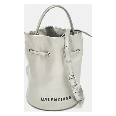 Balenciaga Silver Leather Everyday Bucket Bag