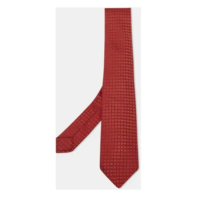 Hermès Red Silk Faconnee H Bicolore Tie