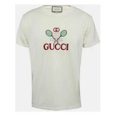 Gucci Cream Tennis Embroidered Jersey T-Shirts