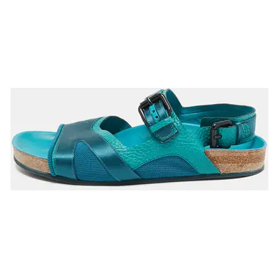 Burberry Prorsum Turquoise Leather and Satin Field Sandals Size 39.5