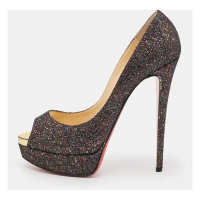 Christian Louboutin Multicolor Glitter Fabric Lady Peep Pumps Size