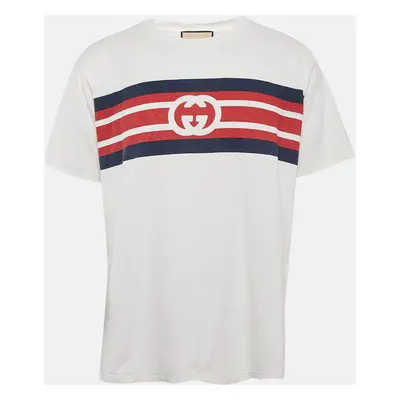 Gucci White Logo Print Jersey Crew Neck T-Shirt