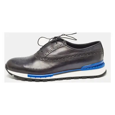 Berluti Navy Blue Ombre Brogue Leather Fast Track Sneakers Size 41.5