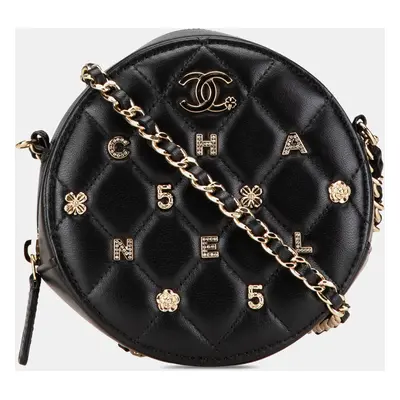 Chanel Black CC Quilted Lambskin Lucky Charms Round Clutch with Chain