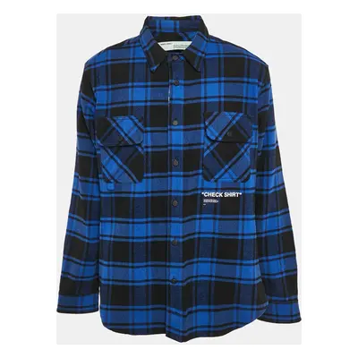 Off-White Blue/Black Plaid Cotton Blend Button Front Shirt