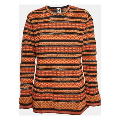 M Missoni Orange/Black Patterned Knit Long Sleeve Top