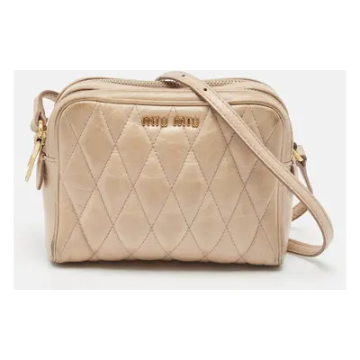 Miu Miu Beige Matelassé Leather Double Zip Camera Crossbody Bag