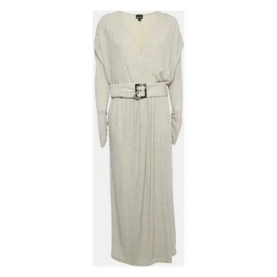 Just Cavalli Cream Glitter Embellished Jersey Belted Wrap Style Maxi Dress