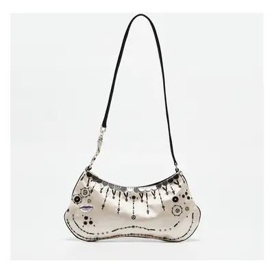 Prada Beige/Black Satin Embellished Baguette Bag