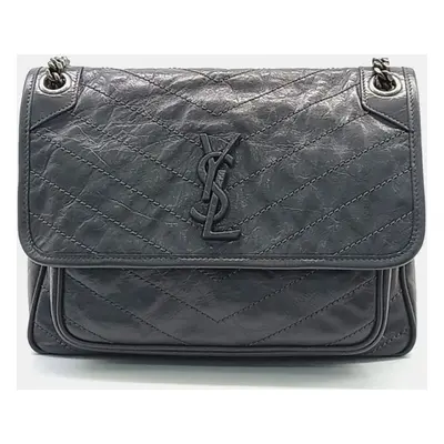 Saint Laurent Paris Black Leather Niki Chain Monogram Shoulder Bag