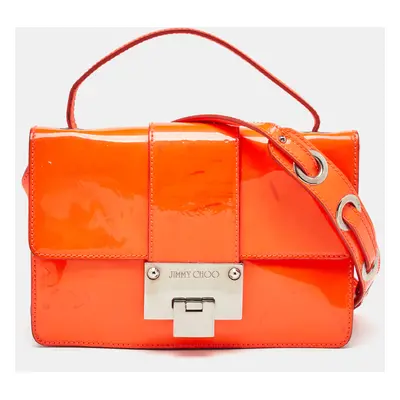 Jimmy Choo Neon Orange Patent Leather Rebel Top Handle Bag